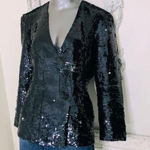 Black Sequin Double Breasted Jacket Blazer